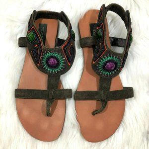 Steve Madden LUXE Brown Suede Leather Sandal Beads
